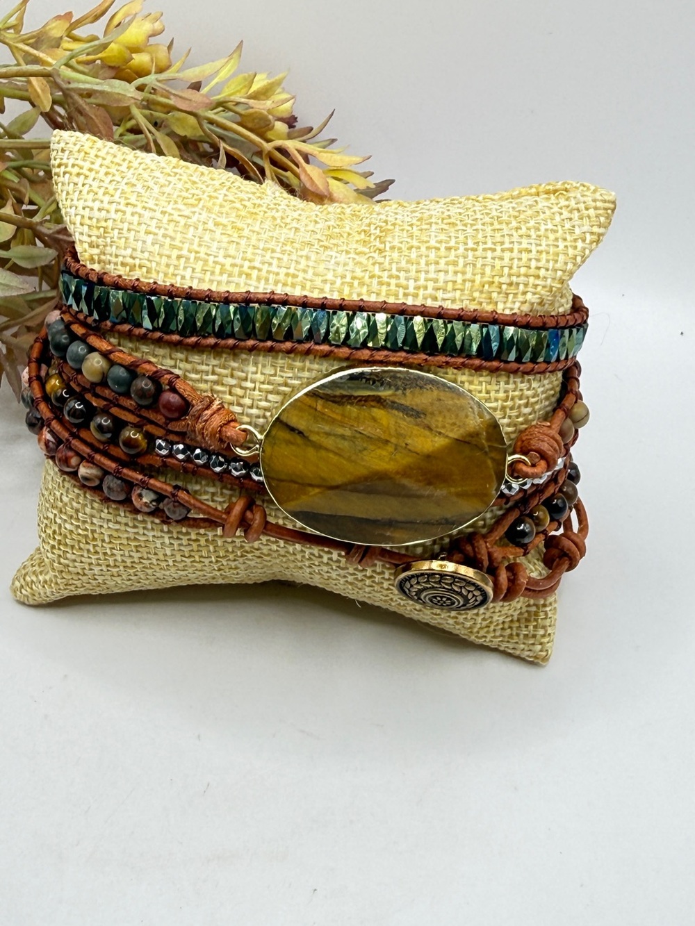 Bracelet Women’s Gemstone and Leather Multi wrap